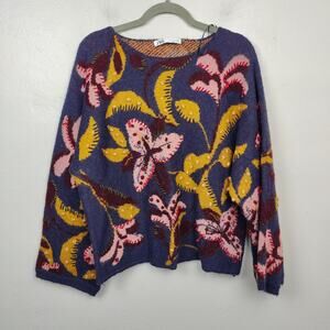 Zara Sweater Womens Medium Floral Embroidered Tapestry Wide‎ Sleeves Bauble Boho